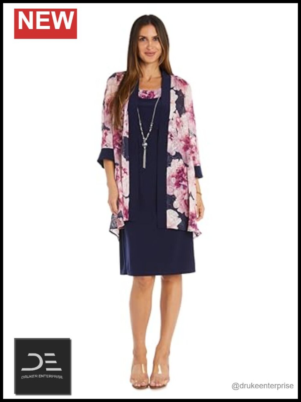 Floral 3/4 Sleeve Jacket With Sheath Dress